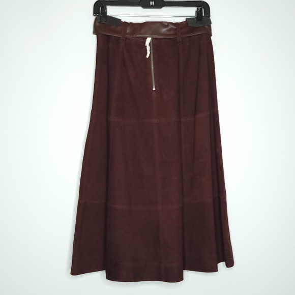 TREND ALERT ALICE + OLIVIA Martine Brown Suede A-line Midi Skirt w Belt size 4 - Picture 5 of 12
